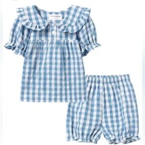 Mud Kingdom Kids Summer Pajama Set Plaid Blue White Gingham